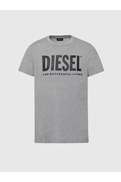 Diesel grey crew-neck T-shirt with front Diesel logo and 'for successful living'