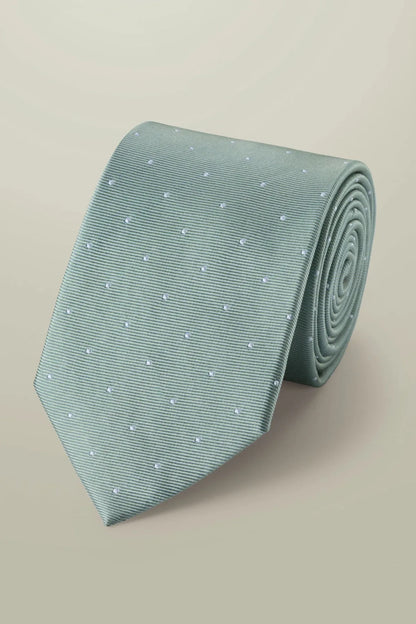 Charles Tyrwhitt green necktie with small dotted pattern, textured weave