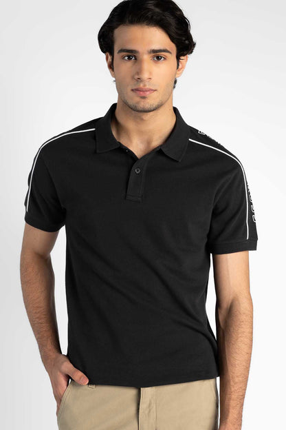 Levi's black short-sleeve polo shirt with button placket and white shoulder stripe