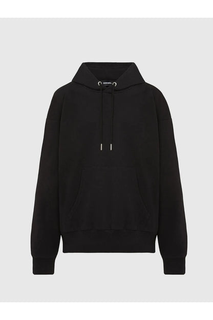 Black Diesel pullover hoodie with drawstring hood and front pouch pocket