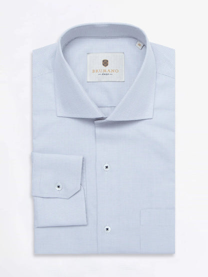 Brumano light grey button-up dress shirt folded, button front and cuffs