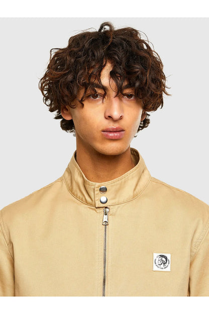 Diesel beige zip-up jacket with stand collar and logo chest patch