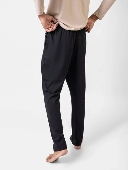 Brumano black cotton lounge pants with adjustable drawstring and elastic ankle cuffs