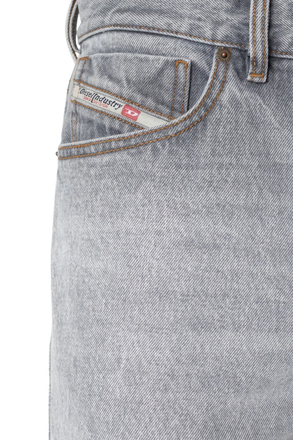 Diesel denim jeans detail, stitched coin pocket and leather patch at waistband