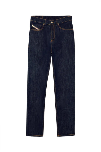 Diesel dark blue denim jeans with straight legs and contrast-stitched pocket details
