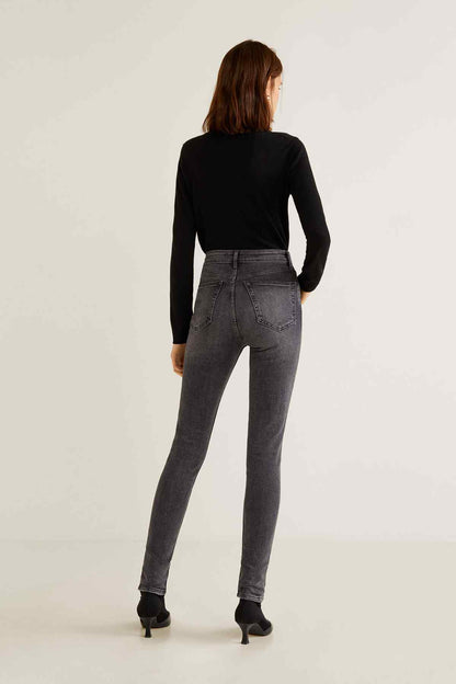 MANGO open grey slim jeans, back view with belt loops and rear pockets