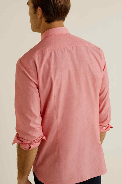 MANGO men's pink button-up shirt, back view with long sleeves and button cuffs