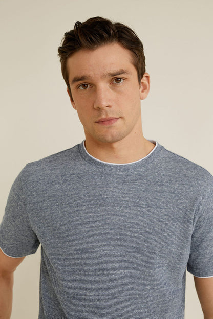 Men's heather sky-blue crew-neck T-shirt, short sleeves