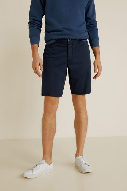 Mango navy chino shorts with button-and-zip closure and front pockets