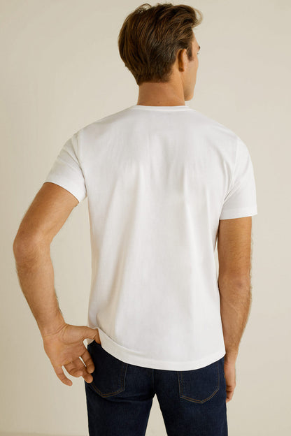 White crew-neck T-shirt, plain back view with short sleeves