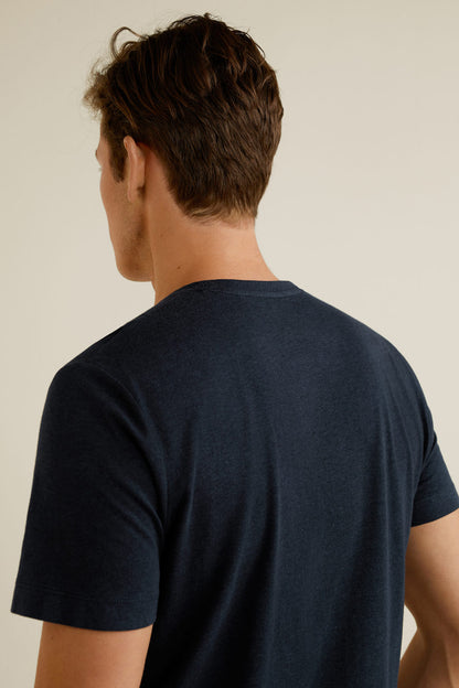Men's navy colorblock T-shirt back view, crew neck