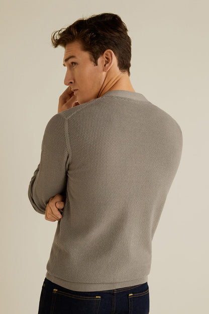 MANGO sand knit cardigan, textured fabric, long sleeves (back view)