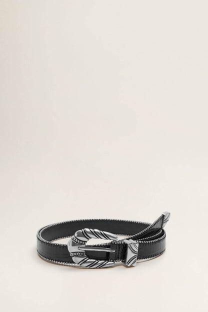 Black leather bracelet with silver feather charm and buckle closure