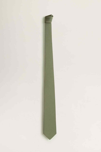 Khaki textured necktie with classic pointed tip