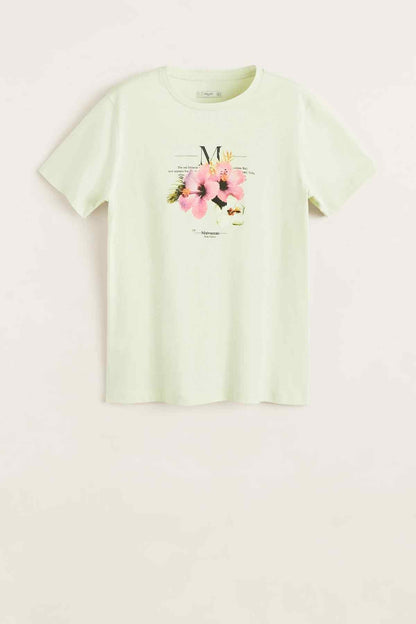 MANGO men's mint T-shirt with floral graphic
