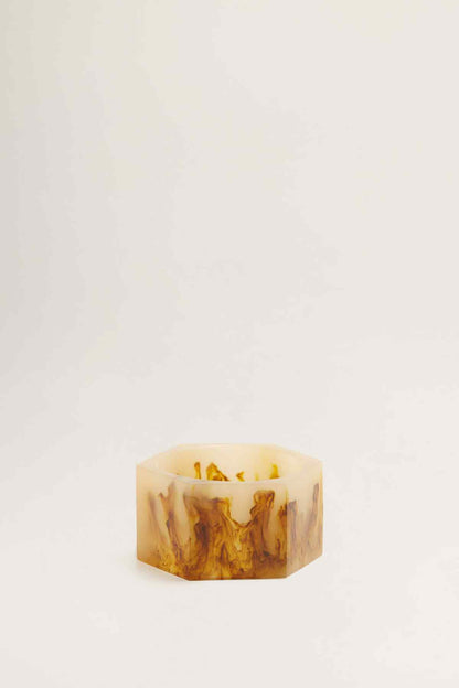 Marbled amber resin bangle bracelet with chunky open cuff, medium brown swirls