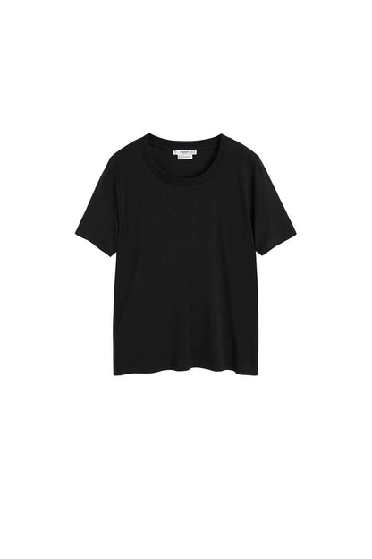 Black crew-neck short-sleeve t-shirt with straight hem