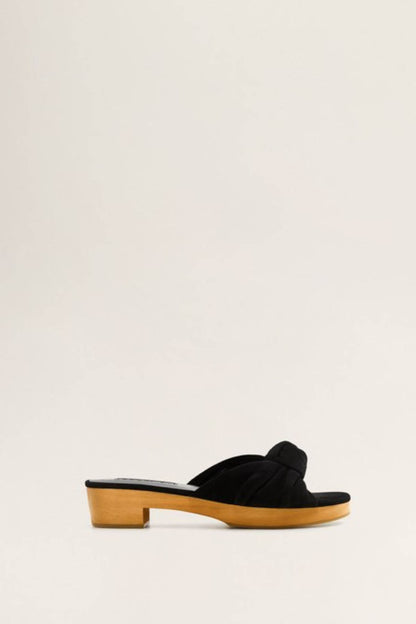 MANGO black knot slide sandals with wooden block heel