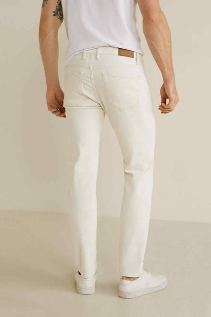 Off-white mid-rise jeans, belt loops and stitched front pockets, ankle length