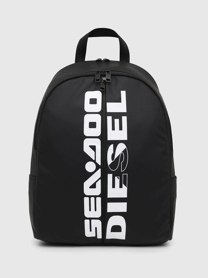 Diesel black backpack with white logo print
