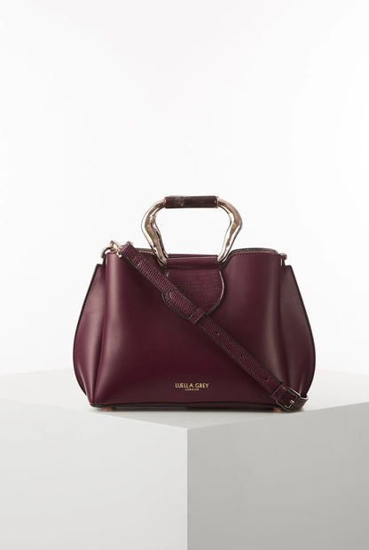 Luella Grey berry handbag with top handle and crossbody strap
