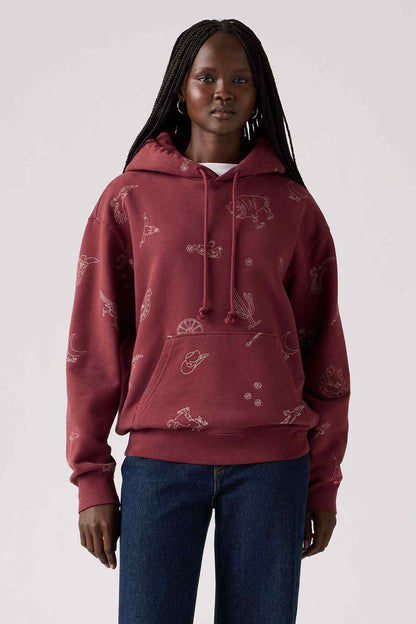 Levi's red graphic pullover hoodie with drawstring hood and front kangaroo pocket