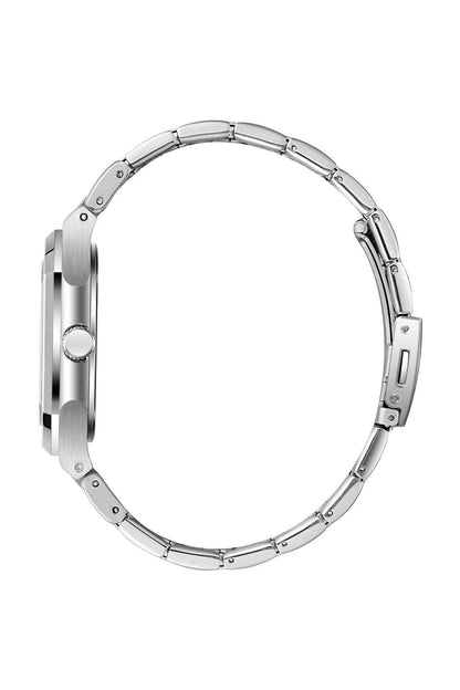 Lee Cooper silver metal watch case and bracelet, side profile view