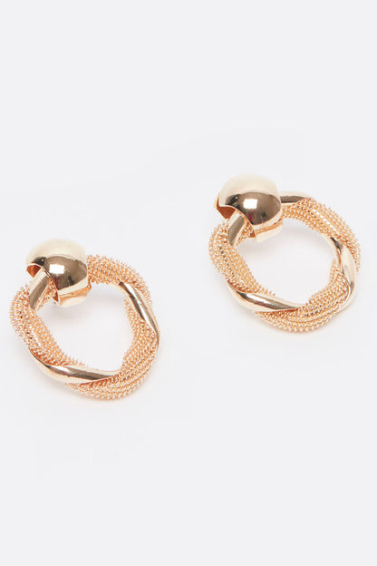 Gold beaded hoop earrings with round stud detail and clasp
