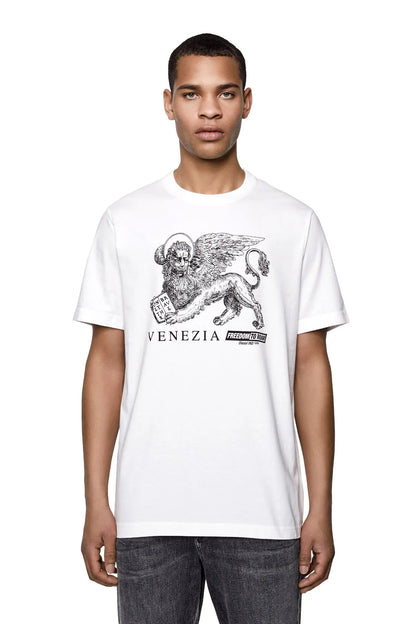 White Diesel T-shirt with front graphic print and VENEZIA text
