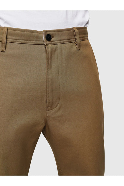 Brown trouser waist with belt loops and button closure