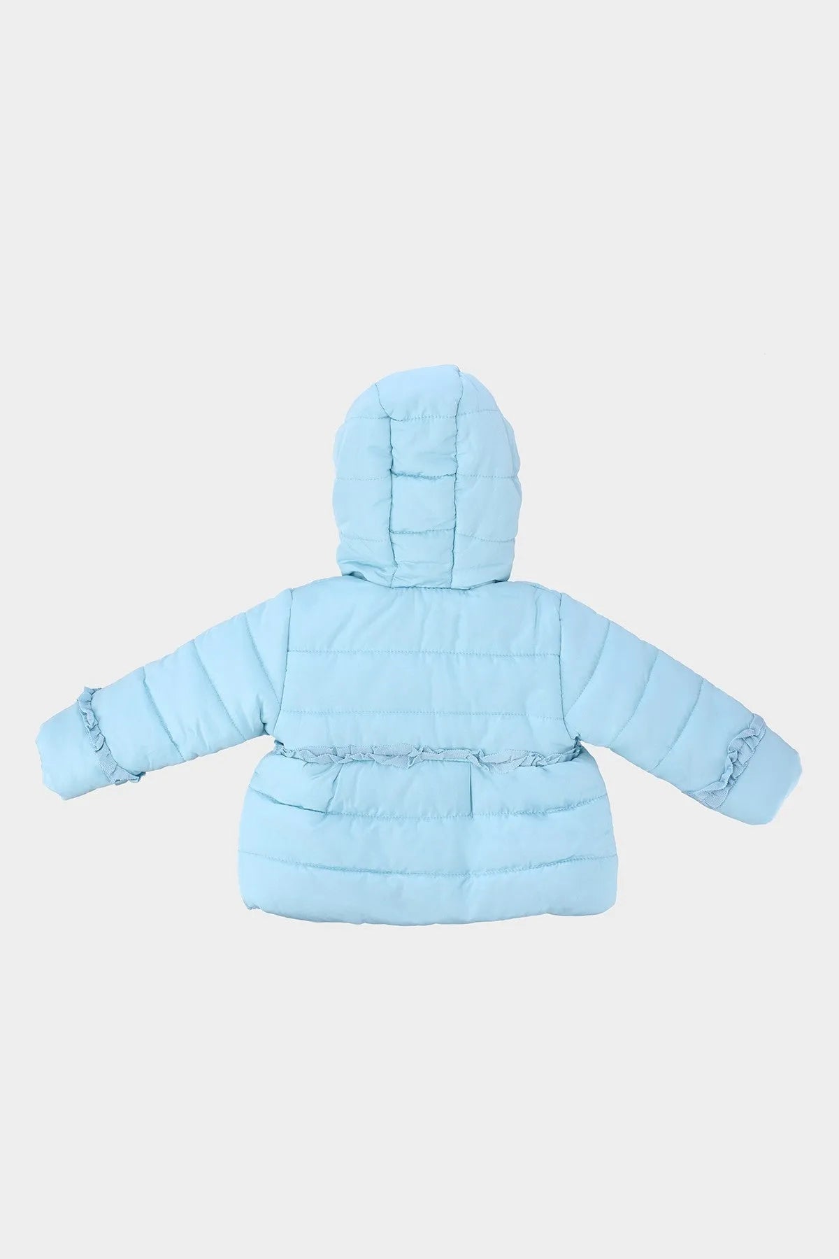 BABYSHOP light-blue padded hooded jacket, back view, full-length zipper seam