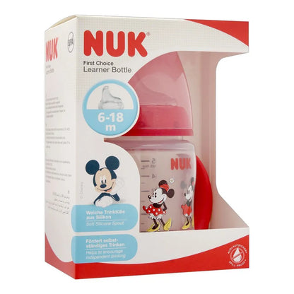 Baby learner bottle packaging with blue and red Disney character graphics