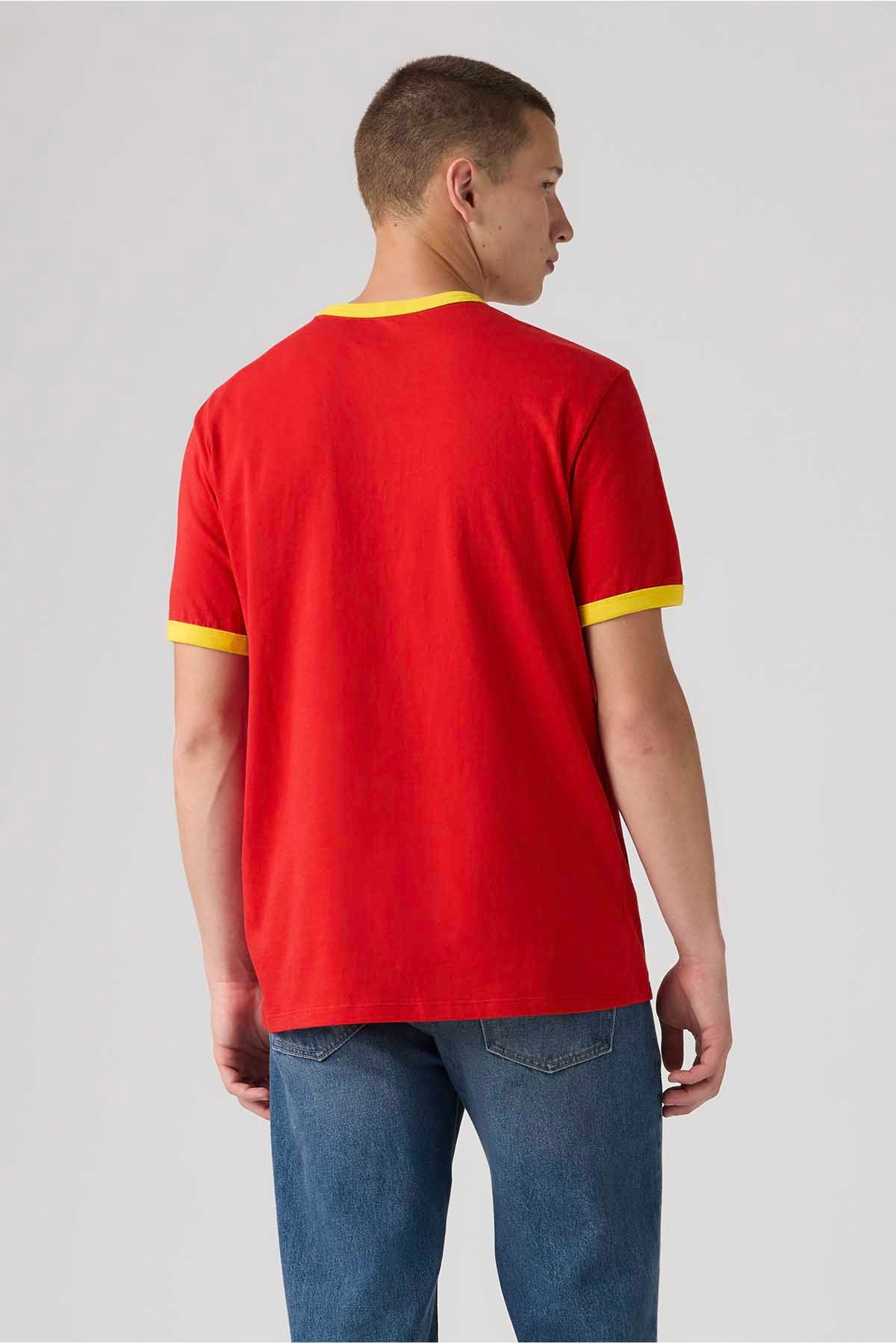 Red Levi's Spain T-shirt with yellow trim, back view