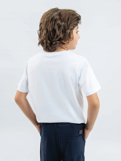 Brumano boys white cotton T-shirt from back view, short sleeves