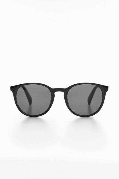 Black cat-eye sunglasses with dark lenses, straight-on view