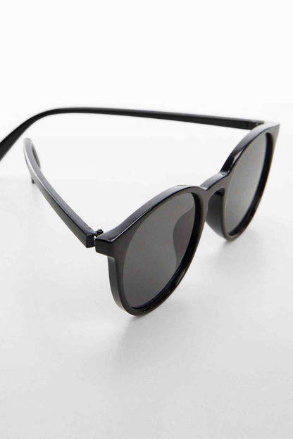 Black cat-eye sunglasses with dark lenses, side view
