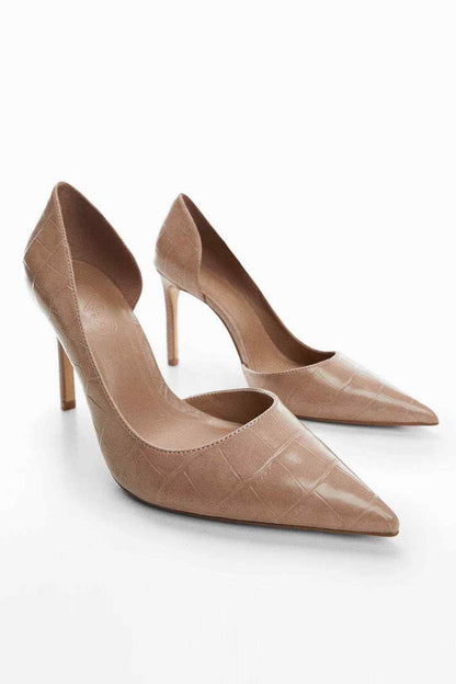 MANGO beige croc-embossed pointed-toe stiletto heels, pair
