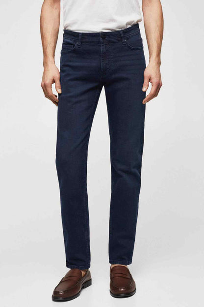 Mango deep dark blue straight jeans, button fly, belt loops, front pockets