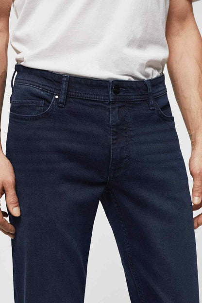 Mango dark blue straight jeans with button front and five-pocket styling
