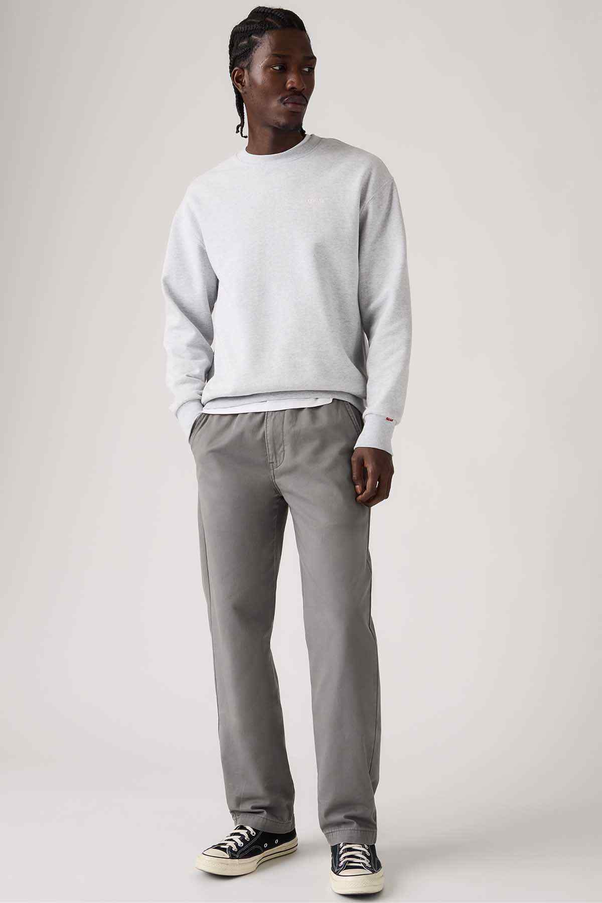 Levi's grey elastic-waist straight pants, full length with relaxed fit