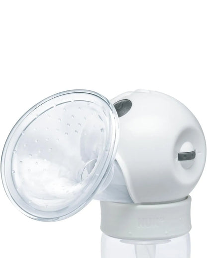 Nuk electric breast pump with clear breast shield and white control housing