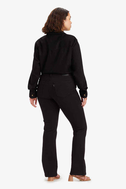 Black denim jeans back view with back pockets