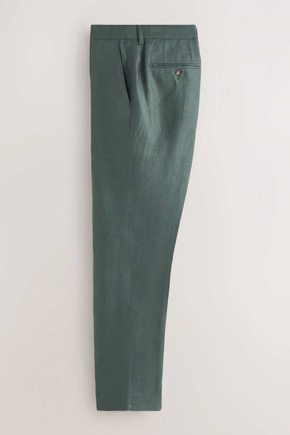 Men's green suit trousers with straight leg and single back pocket