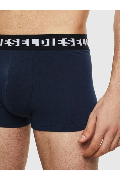 Diesel dark navy boxer briefs with elastic logo waistband, close-up