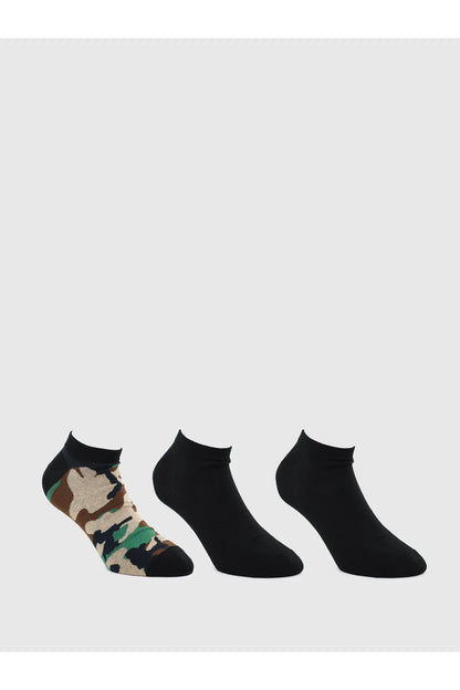 Diesel ankle socks set with two solid black and one camo pair