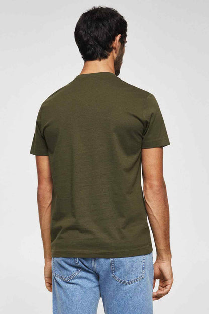 MANGO khaki V-neck T-shirt back view, short sleeves