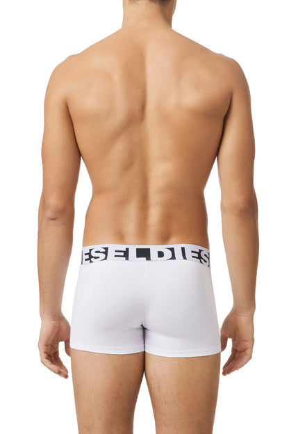 Men's white boxer briefs, back view, Diesel logo waistband
