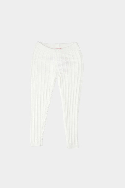 BABYSHOP baby knit pants in white, vertical ribbed with elastic waistband