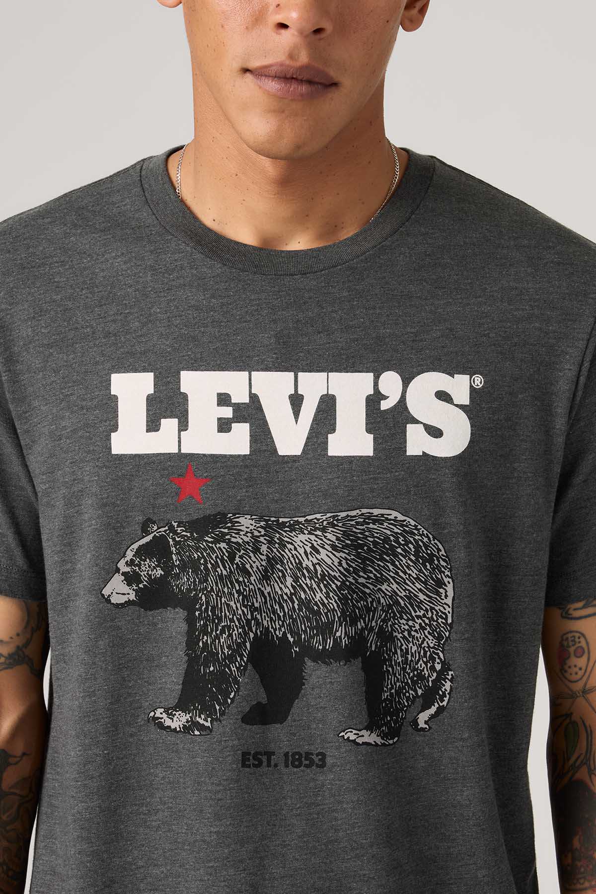 Levi's grey graphic T-shirt with bear print and red star logo