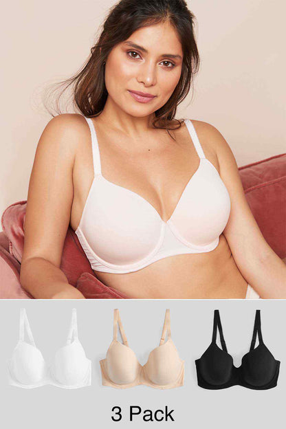 White underwire bra with molded cups and lace-trim straps